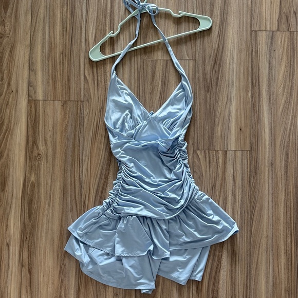 Light Blue Halter Ruffle Mini Dress - Picture 2 of 2